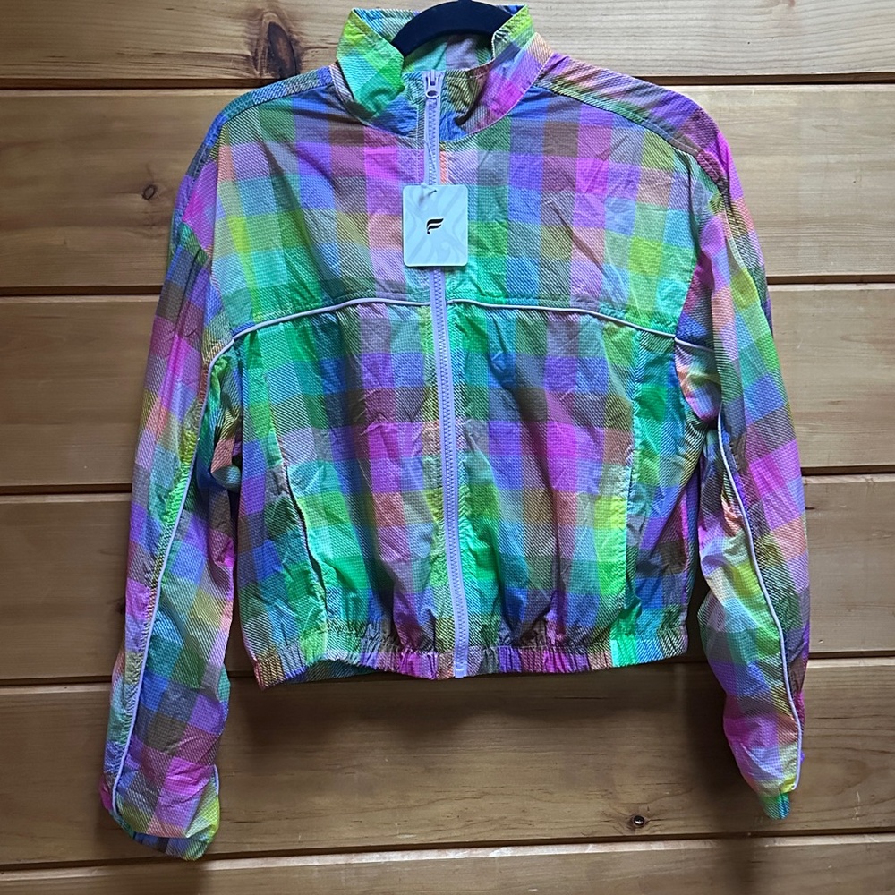 NWT Fabletics Payton woven jacket candy check size Small